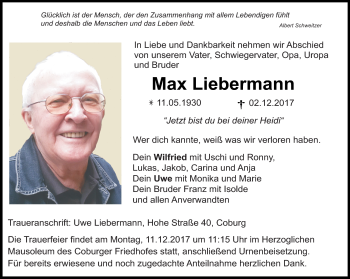 Traueranzeige von Max Liebermann von Neue Presse Coburg