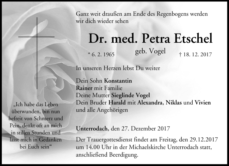  Traueranzeige für Petra Etschel vom 27.12.2017 aus Neue Presse Coburg