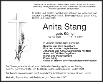 Traueranzeige von Anita Stang von Südthüringer Presse