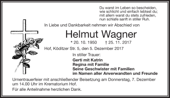 Traueranzeige von Helmut Wagner von Frankenpost