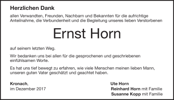 Traueranzeige von Ernst Horn von Neue Presse Coburg