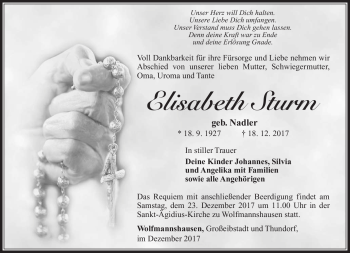 Traueranzeige von Elisabeth Sturm von Südthüringer Presse