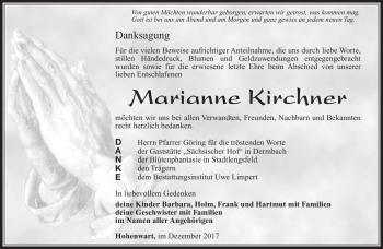 Traueranzeige von Marianne Kirchner von Südthüringer Presse