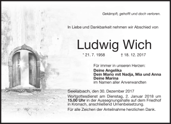Traueranzeige von Ludwig Wich von Neue Presse Coburg