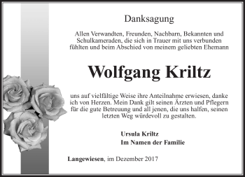 Traueranzeige von Wolfgang Kriltz von Südthüringer Presse