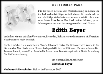 Traueranzeige von Edith Beyer von Südthüringer Presse