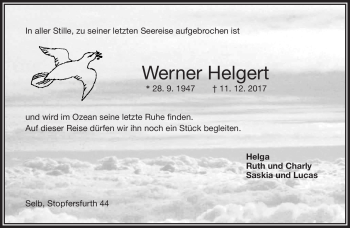 Traueranzeige von Werner Helgert von Frankenpost