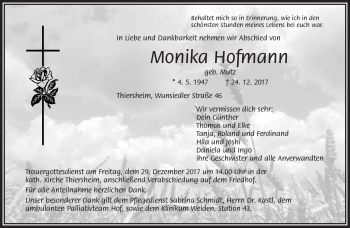 Traueranzeige von Monika Hofmann von Frankenpost