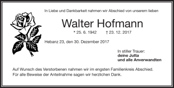 Traueranzeige von Walter Hofmann von Frankenpost