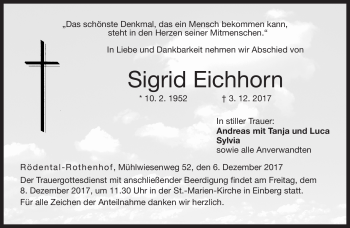 Traueranzeige von Sigrid Eichhorn von Neue Presse Coburg