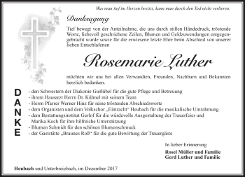 Traueranzeige von Rosemarie Luther von Südthüringer Presse