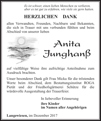 Traueranzeige von Anita Junghanß von Südthüringer Presse