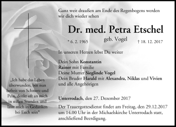 Traueranzeige von Petra Etschel von Neue Presse Coburg