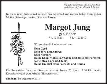 Traueranzeige von Margot Jung von Südthüringer Presse