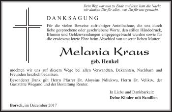 Traueranzeige von Melanie Kraus von Südthüringer Presse