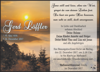 Traueranzeige von Gerd Löffler von Südthüringer Presse