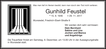 Traueranzeige von Gunhild Feustel von Frankenpost