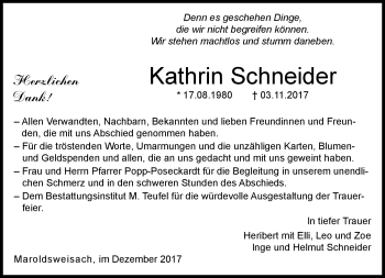 Traueranzeige von Kathrin Schneider von Neue Presse Coburg