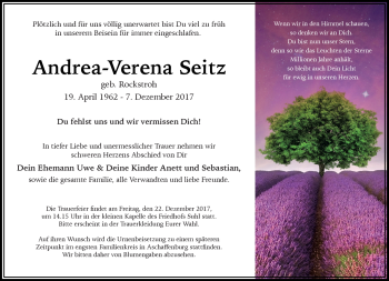 Traueranzeige von Andrea-Verena Seitz von Südthüringer Presse