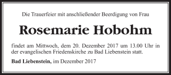 Traueranzeige von Rosemarie Hobohm von Südthüringer Presse