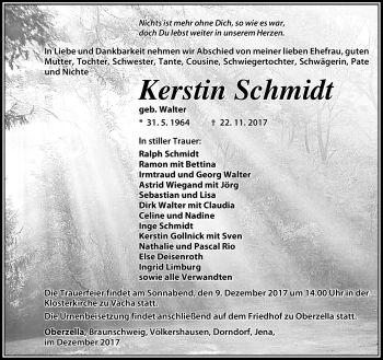 Traueranzeige von Kerstin Schmidt von Südthüringer Presse