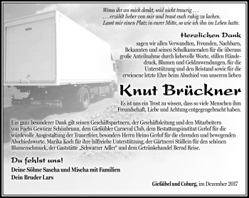 Traueranzeige von Knut Brückner von Südthüringer Presse
