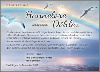 Traueranzeige von Hannelore Döhler von Südthüringer Presse