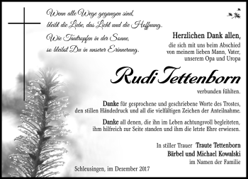 Traueranzeige von Rudi Tettenborn von Südthüringer Presse