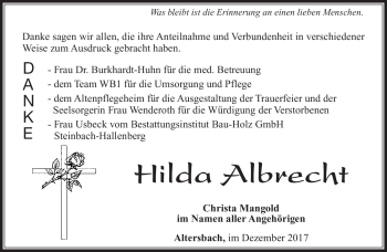 Traueranzeige von Hilde Albrecht von Südthüringer Presse