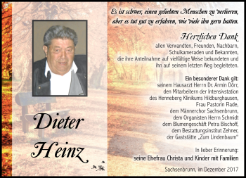 Traueranzeige von Dieter Heinz von Südthüringer Presse