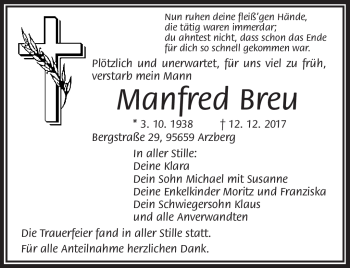 Traueranzeige von Manfred Breu von Frankenpost