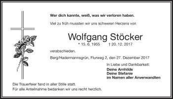 Traueranzeige von Wolfgang Stöcker von Frankenpost