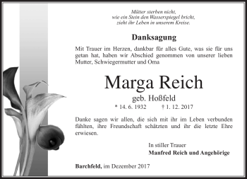 Traueranzeige von Marga Reich von Südthüringer Presse