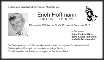 Traueranzeige von Erich Hoffmann von Frankenpost