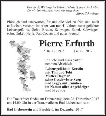 Traueranzeige von Pierre Erfurth von Südthüringer Presse