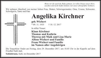 Traueranzeige von Angelika Kirchner von Südthüringer Presse