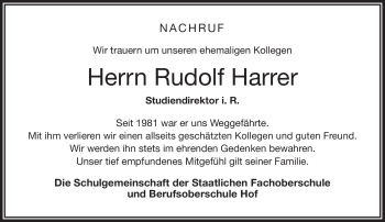 Traueranzeige von Rudolf Harrer von Frankenpost
