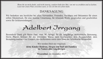 Traueranzeige von Adelbert Irrgang von Südthüringer Presse