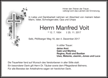 Traueranzeige von Manfred Voit von Frankenpost