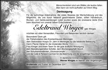 Traueranzeige von Edeltraud Winges von Südthüringer Presse