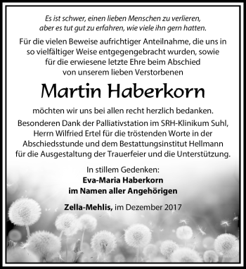 Traueranzeige von Martin Haberkron von Südthüringer Presse