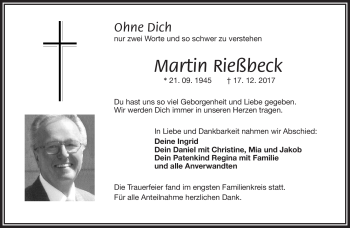 Traueranzeige von Martin Rießbeck von Frankenpost