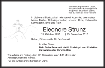 Traueranzeige von Eleonore Strunz von Frankenpost