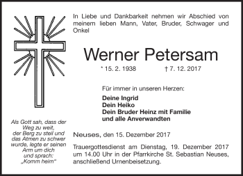 Traueranzeige von Werner Petersam von Neue Presse Coburg
