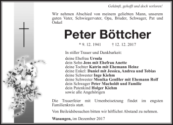 Traueranzeige von Peter Böttcher von Südthüringer Presse