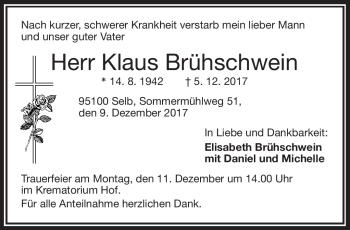 Traueranzeige von Klaus Brühschwein von Frankenpost
