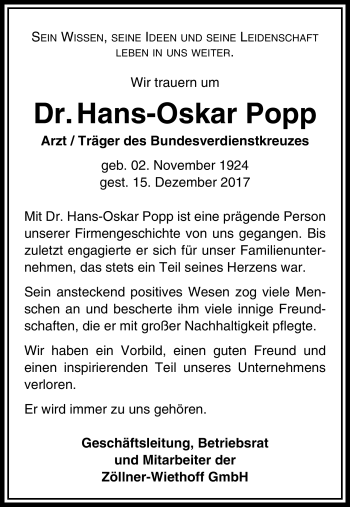 Traueranzeige von Hans-Otto Popp von Neue Presse Coburg
