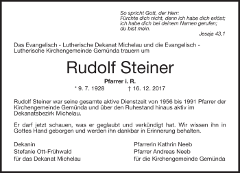 Traueranzeige von Rudolf Steiner von Neue Presse Coburg