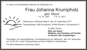 Traueranzeige von Johanna Krumpholz von Frankenpost