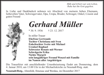 Traueranzeige von Gerhard Müller von Südthüringer Presse
